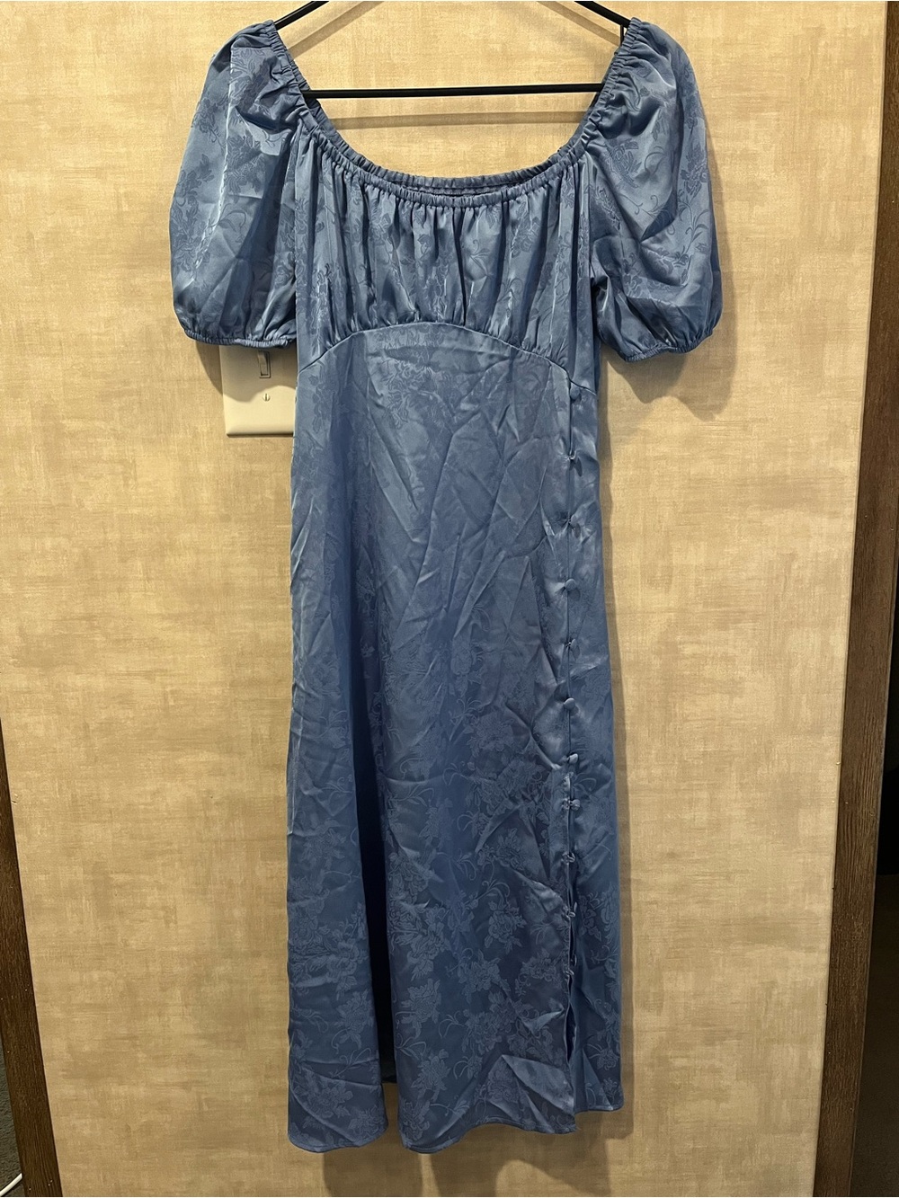 Light Blue Puff Sleeve Midi Dress
